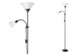 Staande lamp met leeslamp Spari H180cm E27 & E14 - aluminium & kunststof - zwart & wit glas