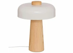 Tafellamp Champignon Pola H35cm E27 - hevea & staal - wit & naturel