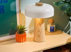 Tafellamp Champignon Pola H35cm E27 - hevea & staal - wit & naturel