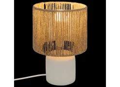 Tafellamp Koby Ø16xH24cm E14 - stoneware & jute - wit & naturel