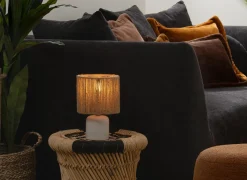 Tafellamp Koby Ø16xH24cm E14 - stoneware & jute - wit & naturel