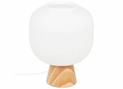 Tafellamp Travis Ø20xH25cm - glas & dennenhout - wit & naturel