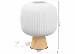 Tafellamp Travis Ø20xH25cm - glas & dennenhout - wit & naturel