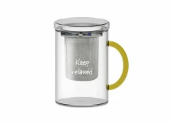 Theeglas Keep Relaxed 42cl - glas & RVS - transparant & geel