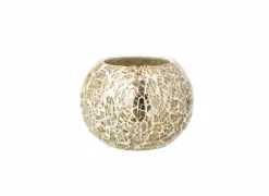 Theelichthouder Bal Gekraakt Ø10x8,5cm - glas - goudkleurig