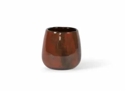 Theelichthouder H14cm - glas - rood & zwart