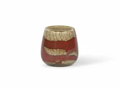 Theelichthouder H11cm - glas - honing & rood