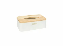 Tissuebox Lea 25x13,3x8,6cm - polystone & rubberhout - wit