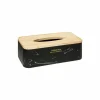Tissuebox Lea 25x13,3x8,6cm - polystone & rubberhout - zwart