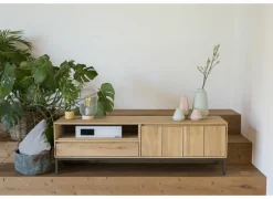 Tv-meubel Polar 145cm - eik massief & fineer & decor - naturel