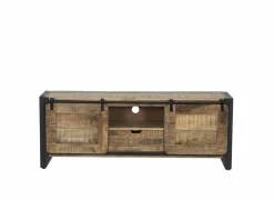 Tv-meubel Woodstock 160cm - mango massief & metaal - naturel & zwart