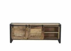 Tv-meubel Woodstock 160cm - mango massief & metaal - naturel & zwart