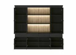 Vitrinekast Valencia 240cm - melamine - zwarte eik