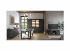 Vitrinekast Valencia 240cm - melamine - zwarte eik