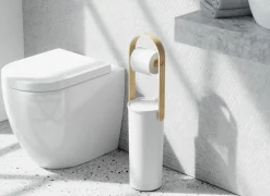 Wc-rolhouder Bellewood 18x68cm - kunststof & hout - wit & naturel