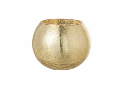 Windlicht Bol craquele effect H12cm - glas - goud