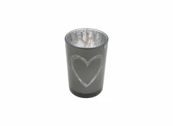 Windlicht Heart H18cm - glas - grijs